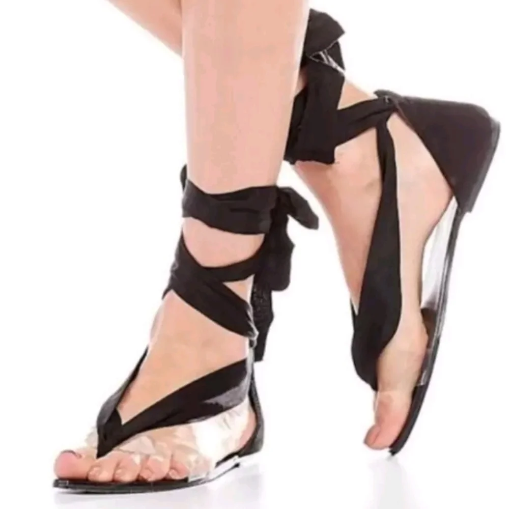 Free People Barcelona Wrap Palm Sandals Black suede Black Ankle Wrap Material 8